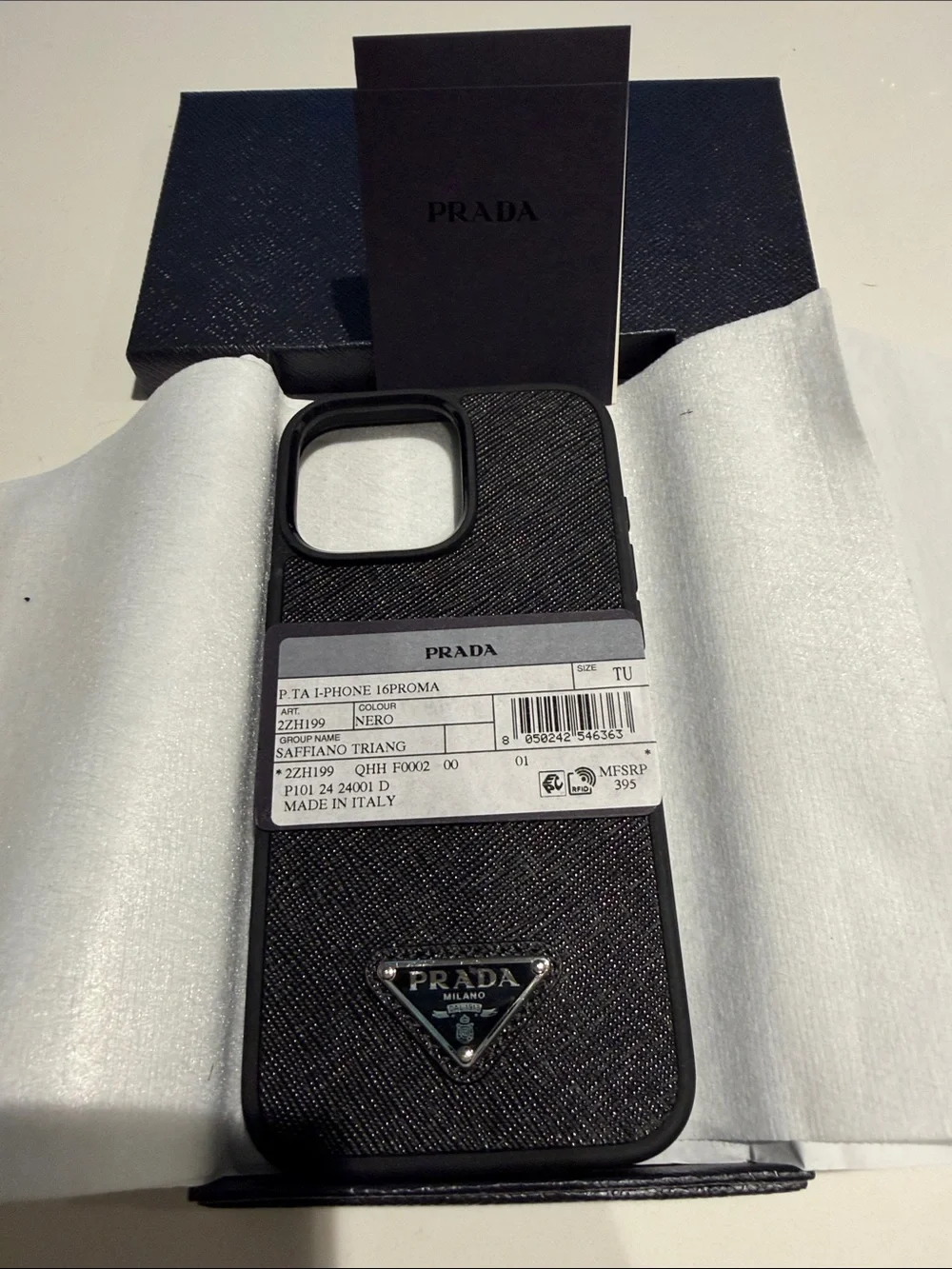 Prada Black Saffiano Leather iPhone Case with Metal Triangle Logo